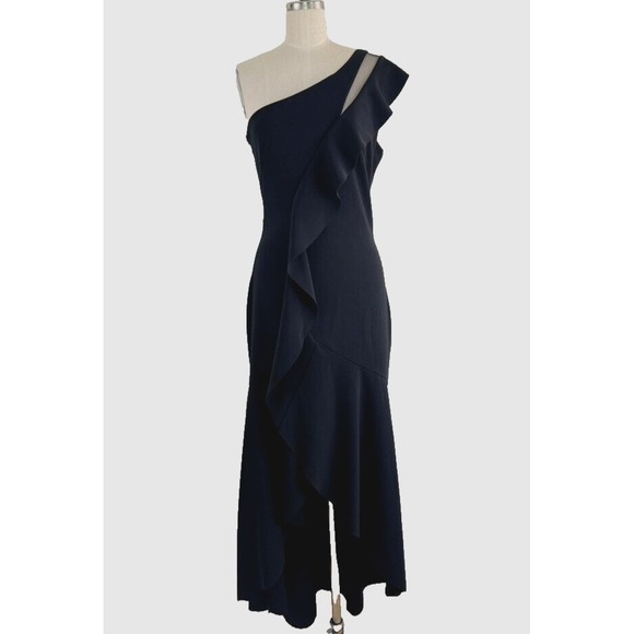 Parker Dress Size 2 Women's Black One-shoulder Asymmetric Ruffle Party Lined - Picture 1 of 10